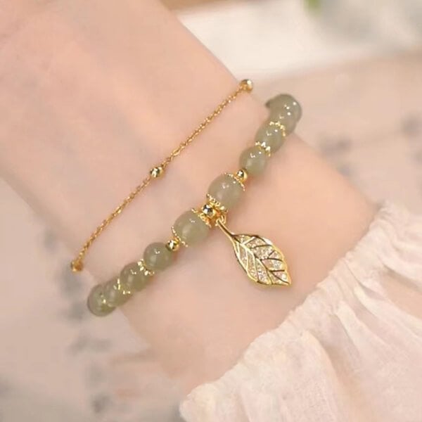 🔥  Promotion  49% OFF💞hetian jade gold leaf bracelet