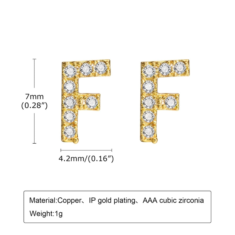 1 Pair Minimalist Letter Inlay Copper Zircon Ear Studs