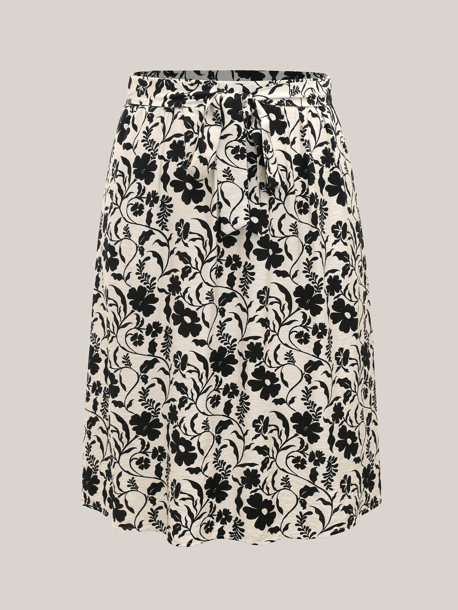Floral Print Belted Midi A-Line Skirt