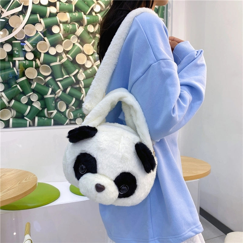 Plush Bear Solid Color Cute Basic Classic Style Embroidery Sewing Thread Round Zipper Handbag