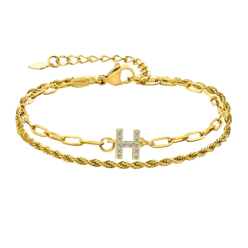 201 Stainless Steel 18K Gold Plated IG Style Inlay Letter Zircon Bracelets