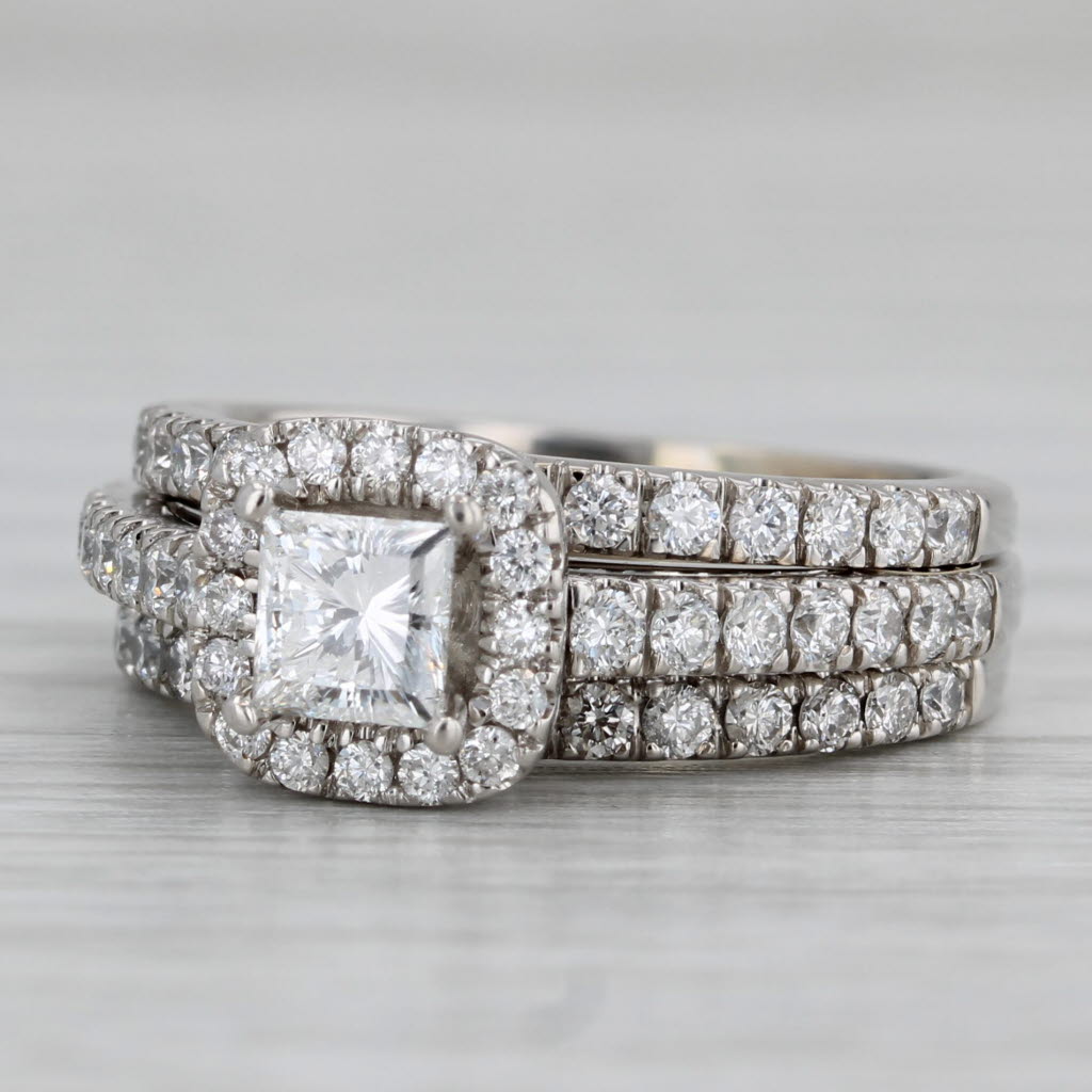 1.33ctw Princess Halo Engagement Ring Bridal Set 18k Gold Size 5 Celebration 102