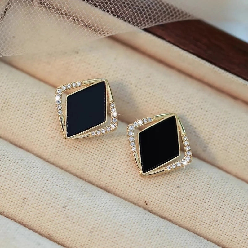 1 Pair Elegant Sweet Square Heart Shape Bow Knot Inlay Imitation Pearl Alloy Rhinestones Earrings