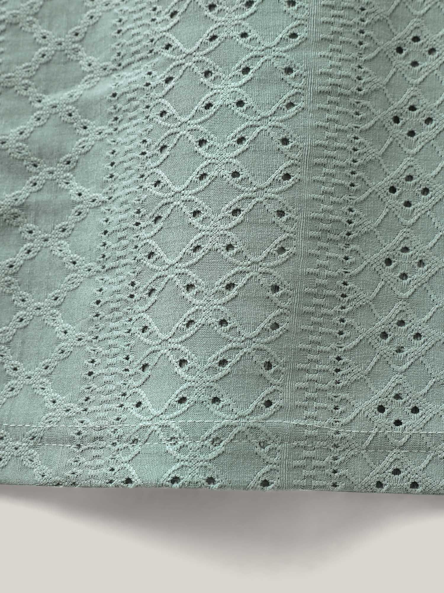 Eyelet Trim Scalloped Neck Stretchy T-Shirt