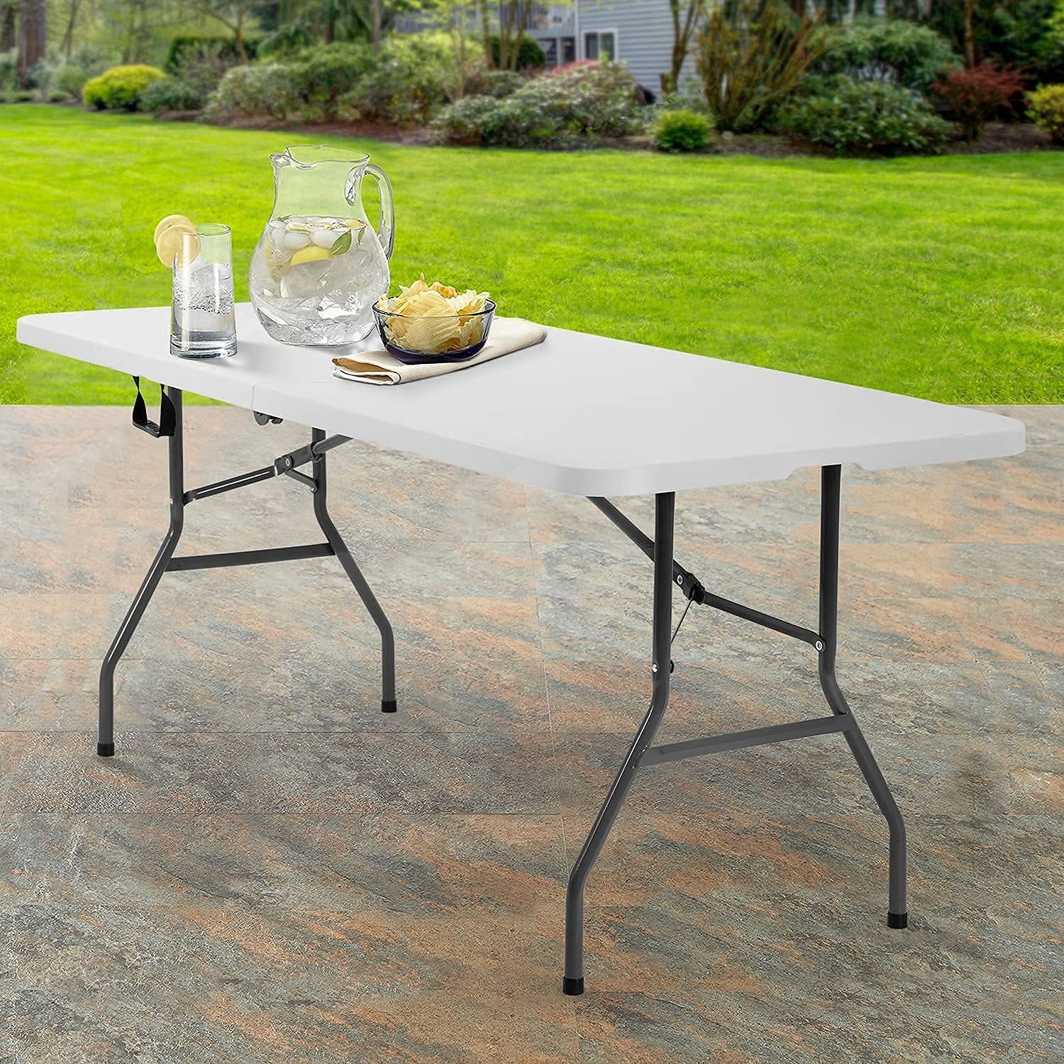 Folding. Half Portable Foldable Table for Parties. Backyard Events.White 1.2M