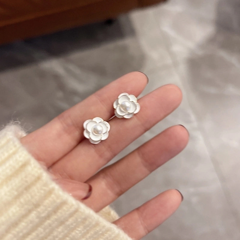 1 Pair Elegant Sweet Square Heart Shape Bow Knot Inlay Imitation Pearl Alloy Rhinestones Earrings