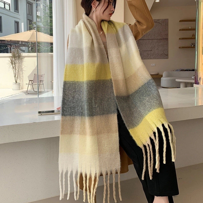 Popular Spring And Winter AC Scarf Warm Thickened Color Plaid Scarf Scarf Shawl Fashionable Western Style Outer Wear
