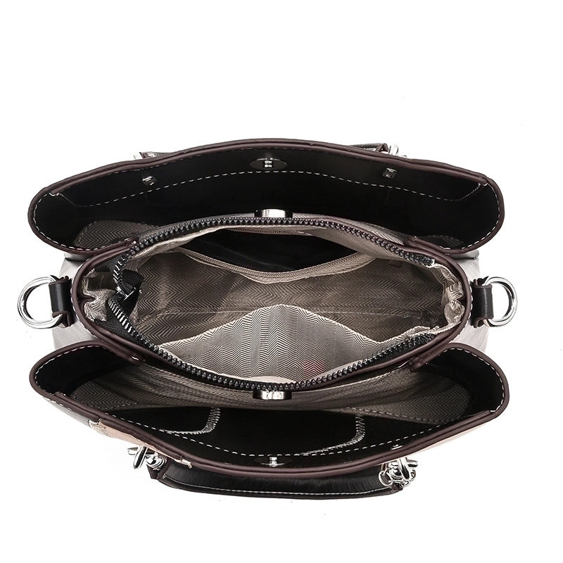 Women's Pu Leather Color Block Streetwear Square Zipper Handbag