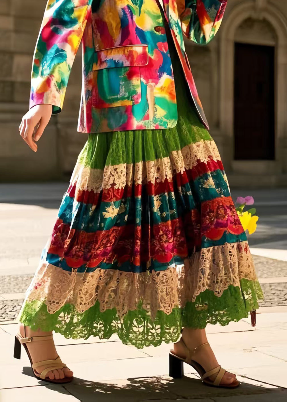 Beautiful Polychrome Hollow Out Exra Large Hem Lace Skirt Spring