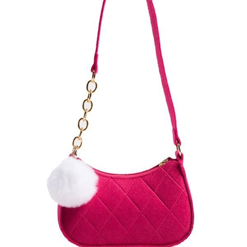 Women's Felt Solid Color Basic Fluff Ball Sewing Thread Dumpling Shape Zipper Shoulder Bag