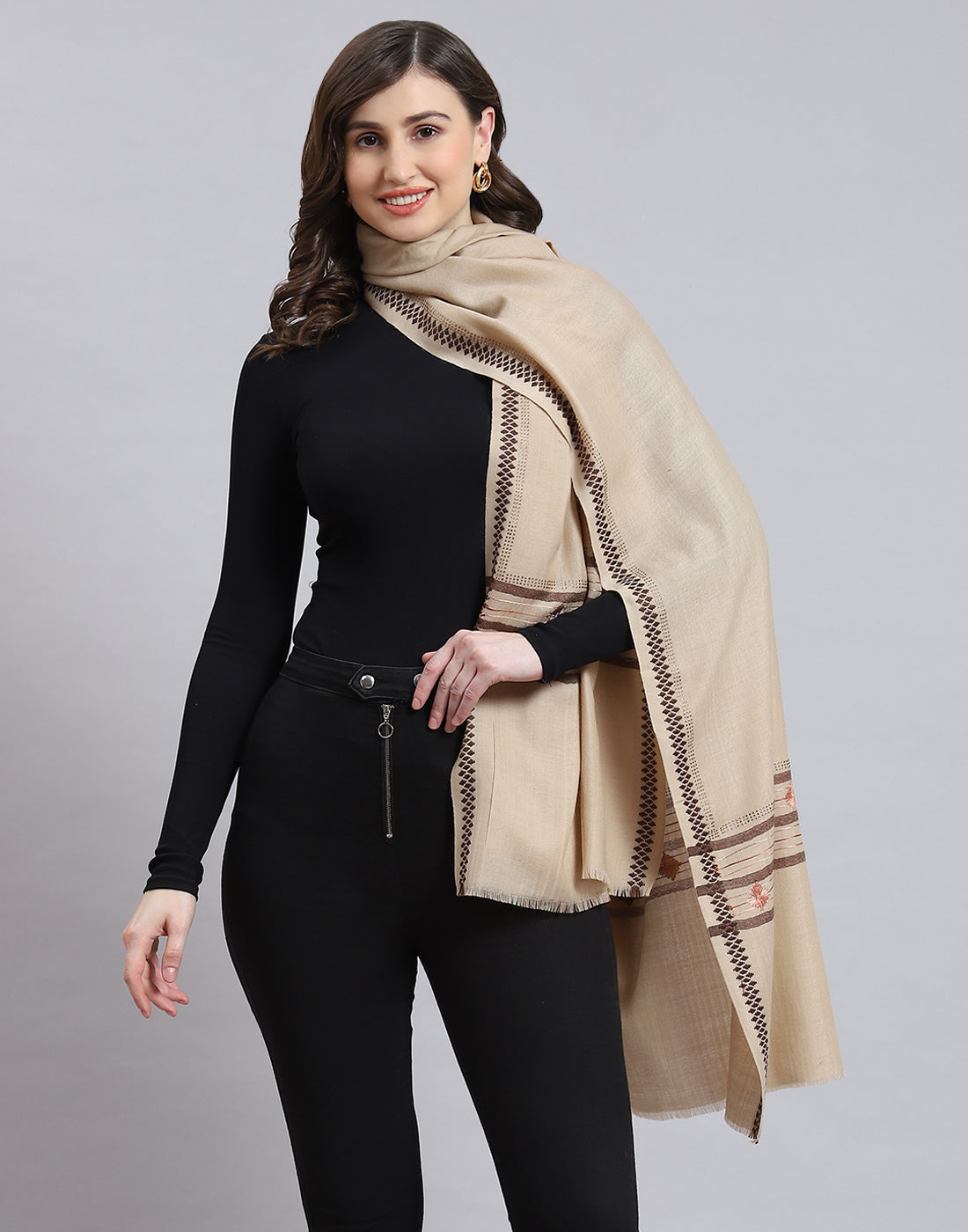 Women Beige Self Design Shawl