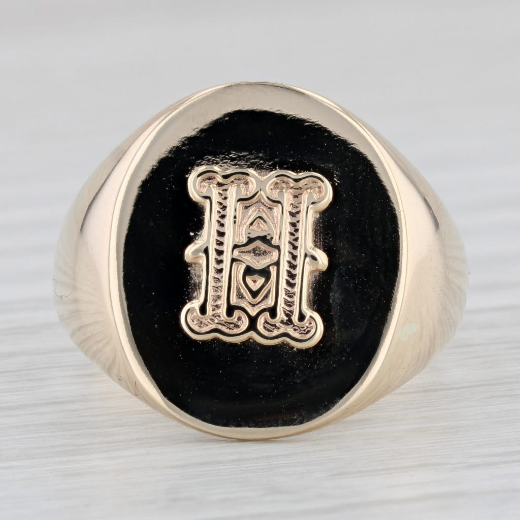 Old English H Signet Ring 10k Yellow Gold Men's Size 12 Initial Letter