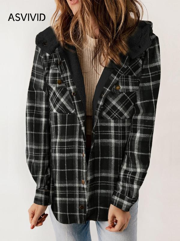 Plaid Print Teddy Lined Hooded Coat