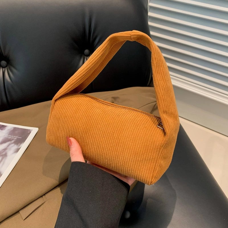 Women's Corduroy Solid Color Vintage Style Square Zipper Handbag