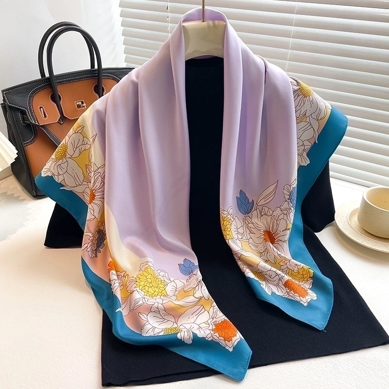 Women's Elegant Flower Polyester Printing Silk Scarf