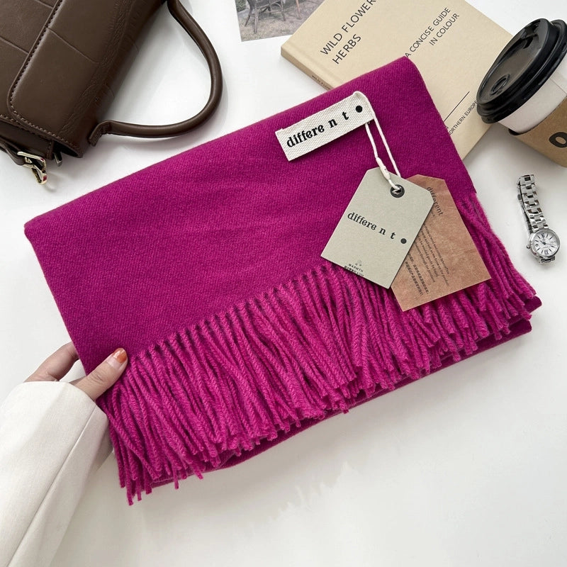 Women's Elegant Retro Solid Color Imitation Cashmere Tassel Scarf