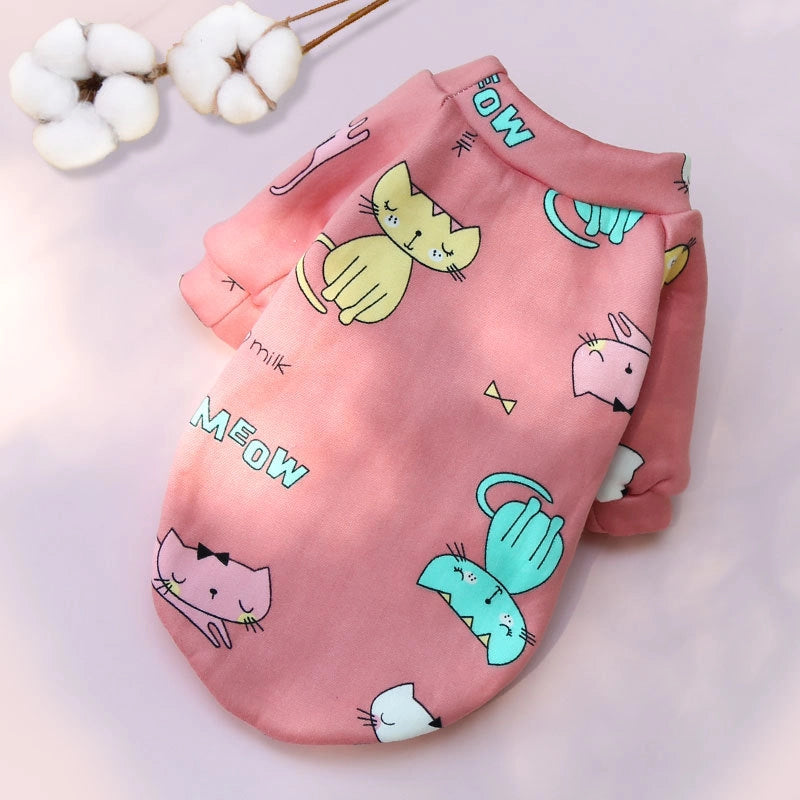 Cartoon Printed Fleece-lined Two-paw Sweatshirt For Dogs Cats Spring Autumn Winter Pullover Style Teddy Supplies Clothes