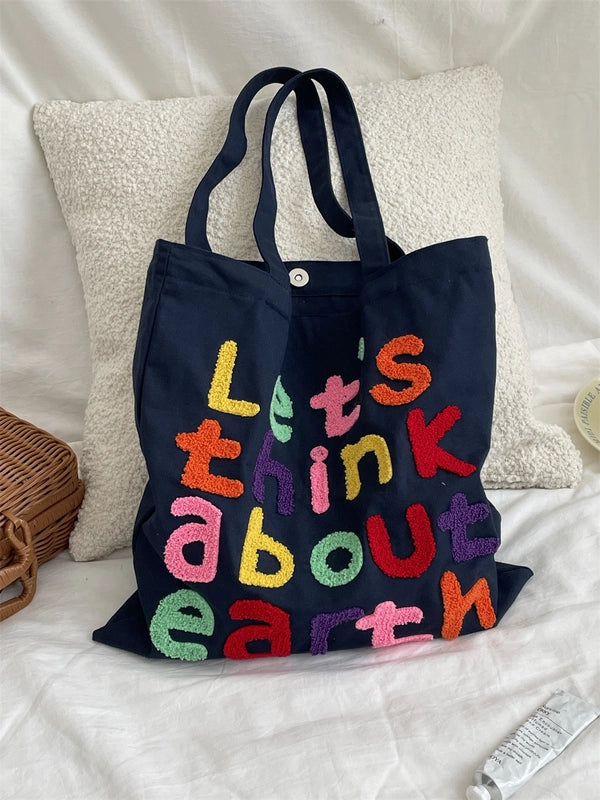 Women's Medium Canvas Letter Basic Classic Style Square Magnetic Buckle Canvas Bag