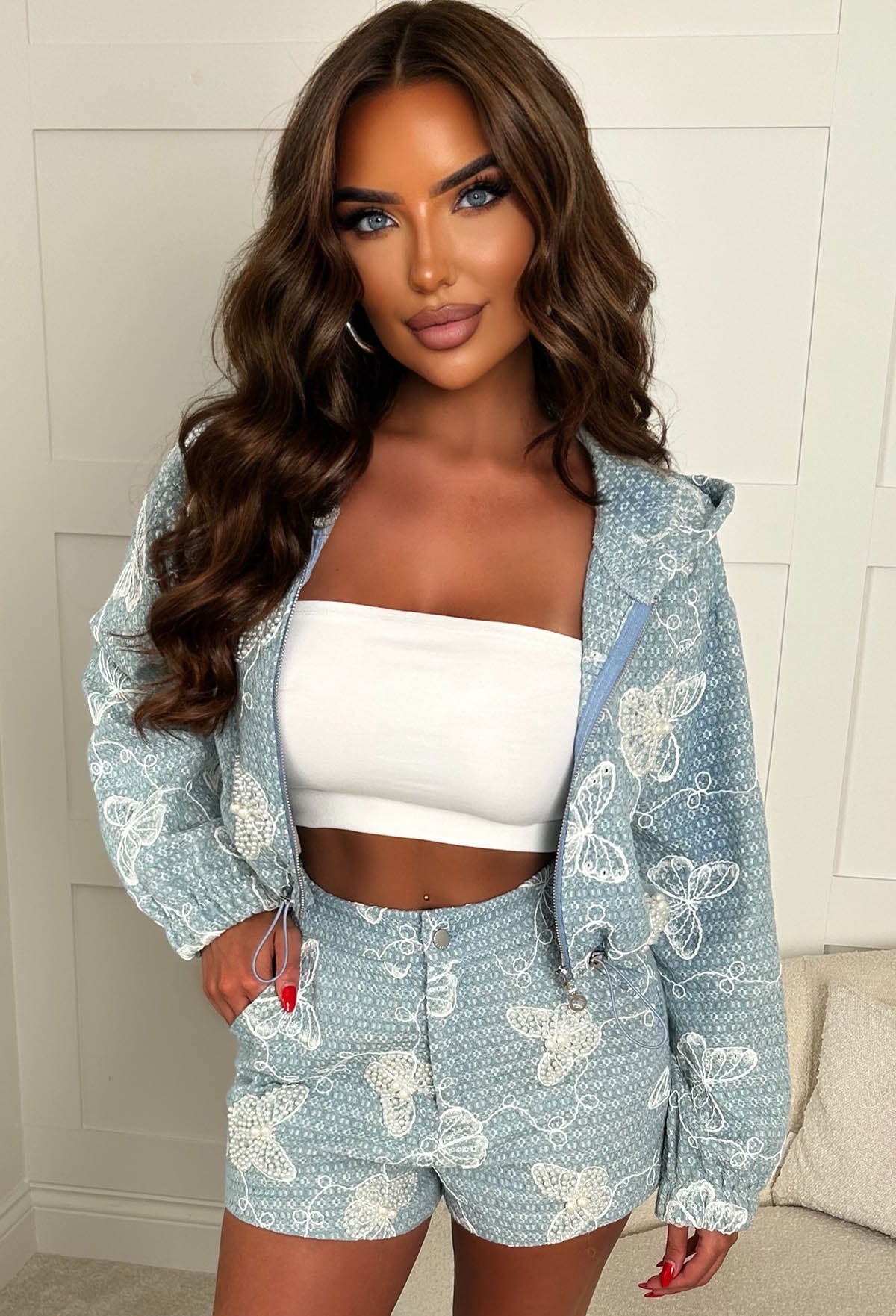 Ocean Air Light Blue Jacket And Short Loungewear Set