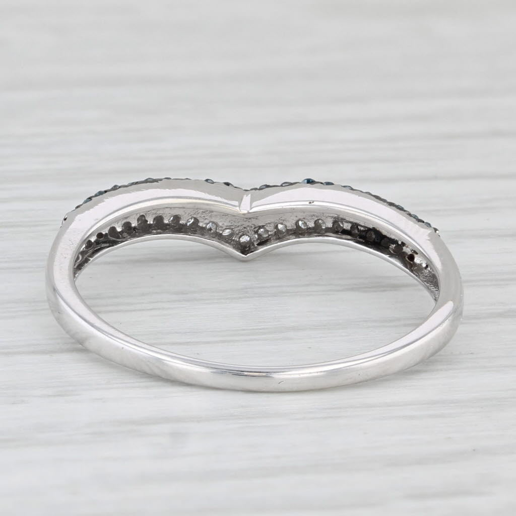0.17ctw Blue White Diamond Contoured Ring 10k White Gold Wedding Anniversary