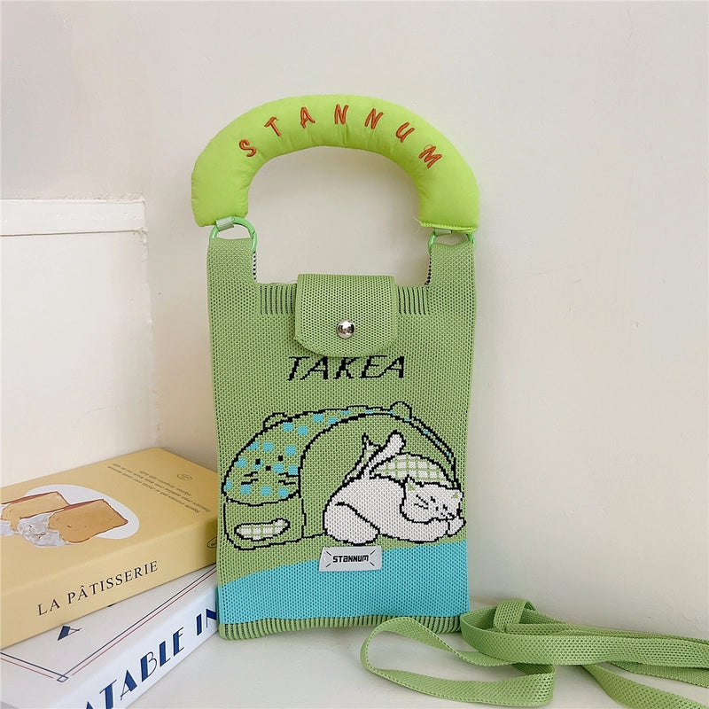 Women's Small Polyester Letter Cat Bow Knot Elegant Bucket Buckle Crossbody Bag