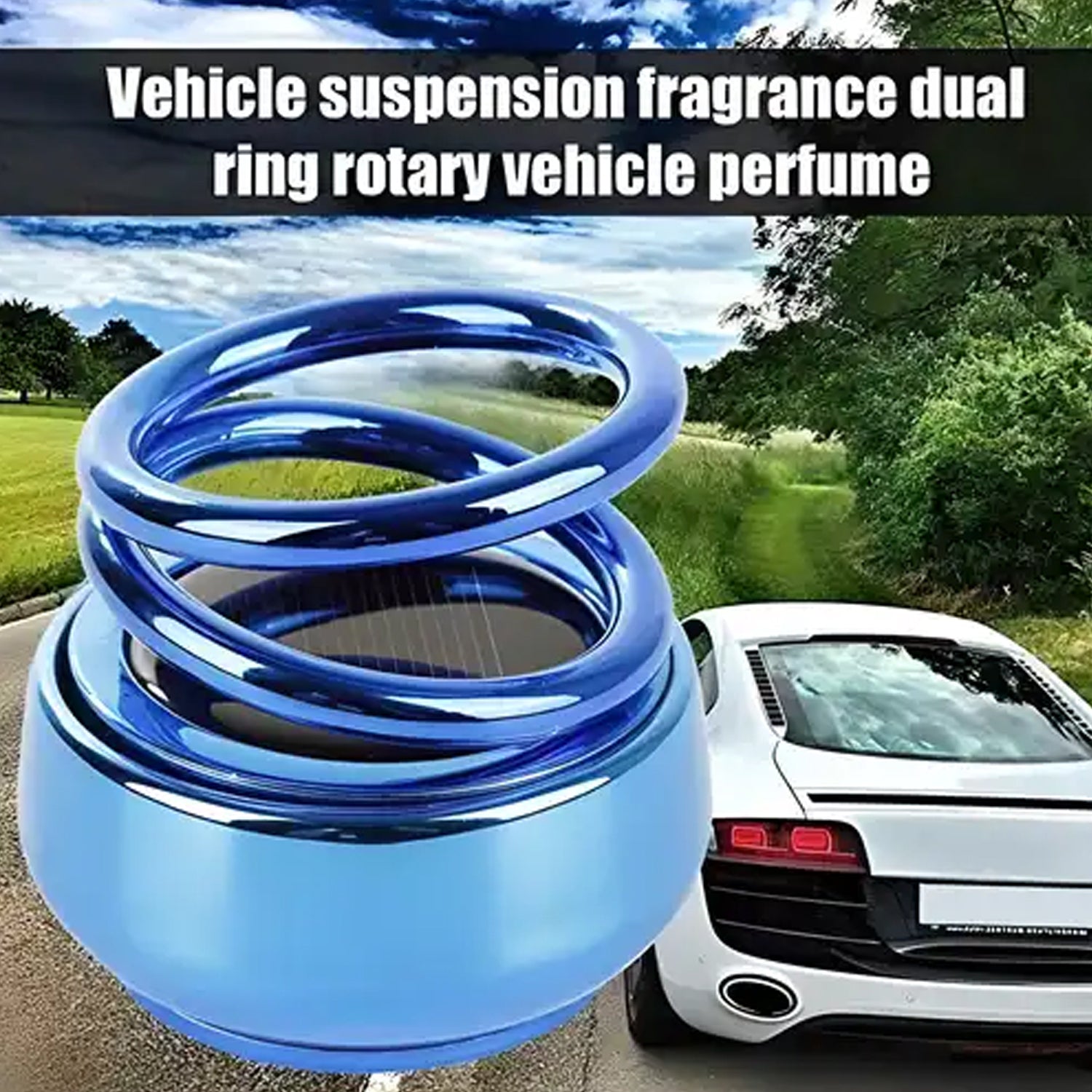 Solar Power Car Aroma Diffuser 360°Double Ring Rotating Design. Car Fragrance Diffuser. Car Perfume Air Freshener for Dashboard Home Office