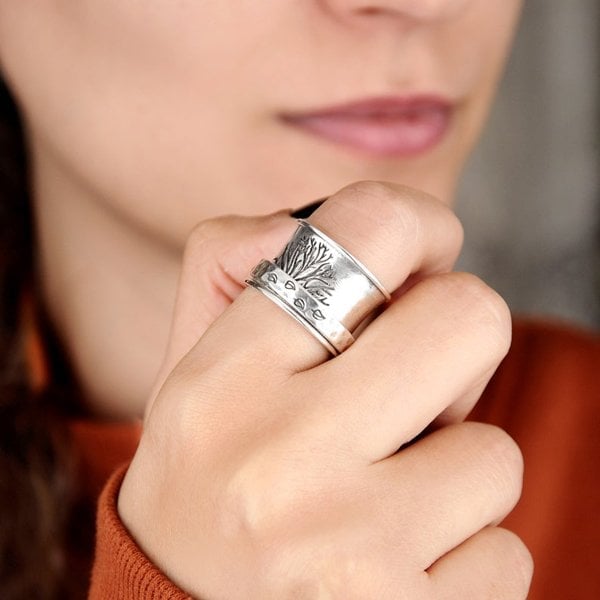 Sterling Silver Tree of Life Spinner Meditation Ring