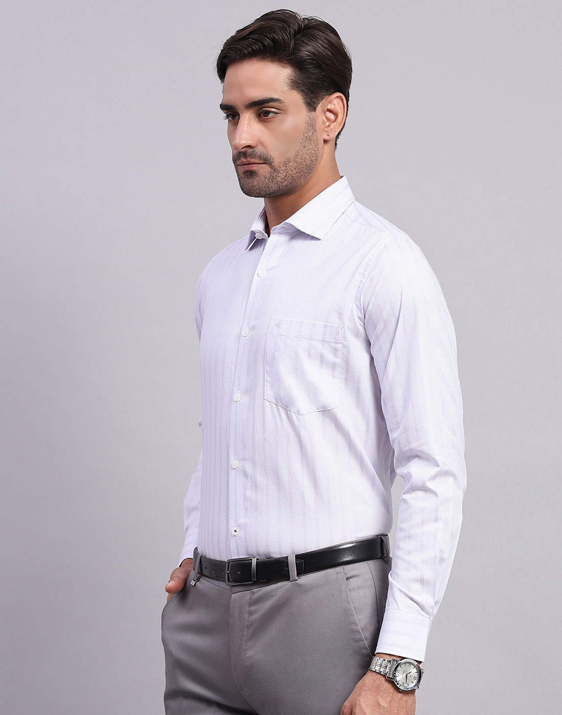 Men Purple Stripe Collar Full Sleeve Shirt