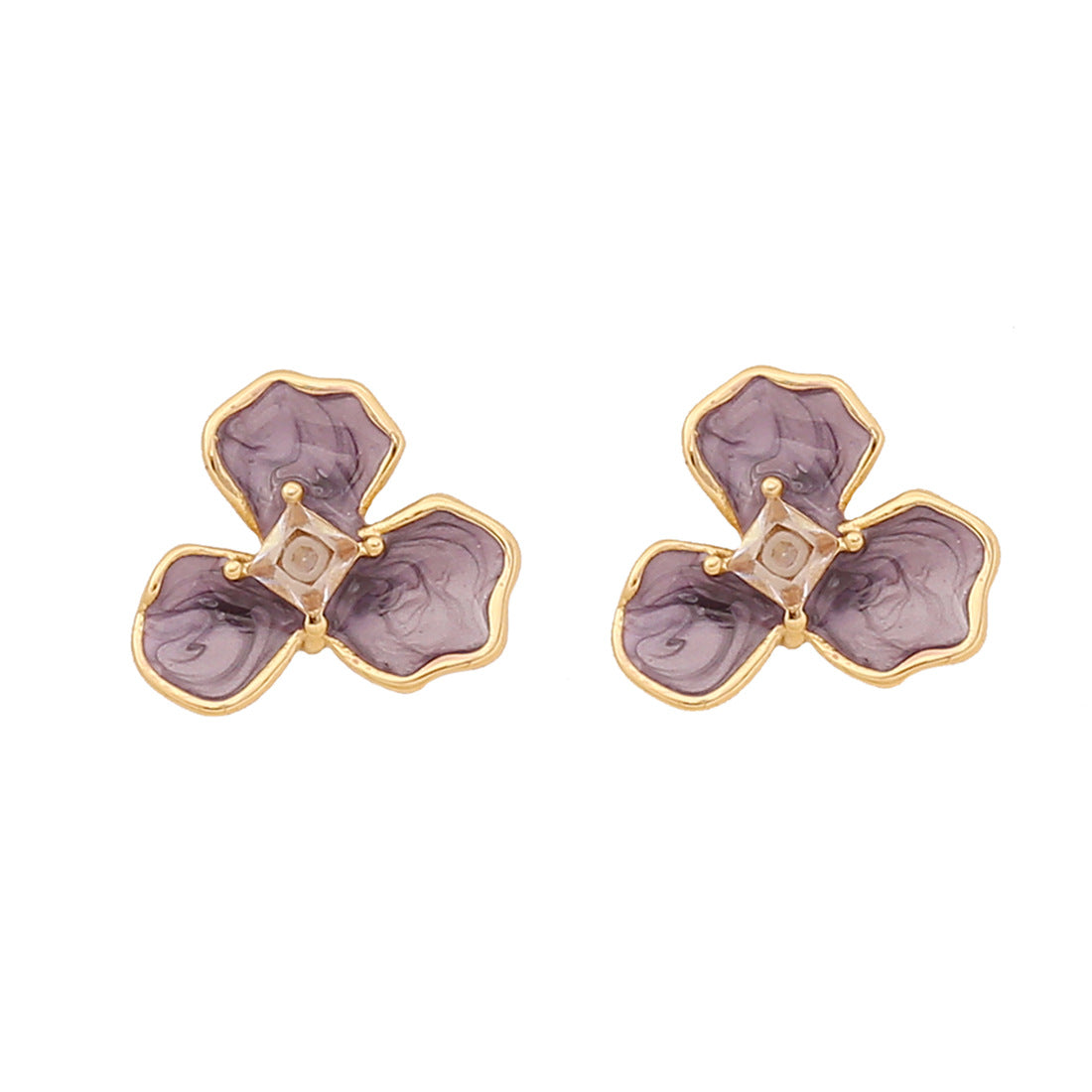 Vintage Retro Petal Flower Stainless Steel Oil Dripping Stud Earrings