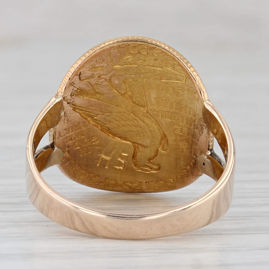 Authentic 1927 $2.50 Pressed US Coin Ring 10k 900 Yellow Rose Gold Size 7.75