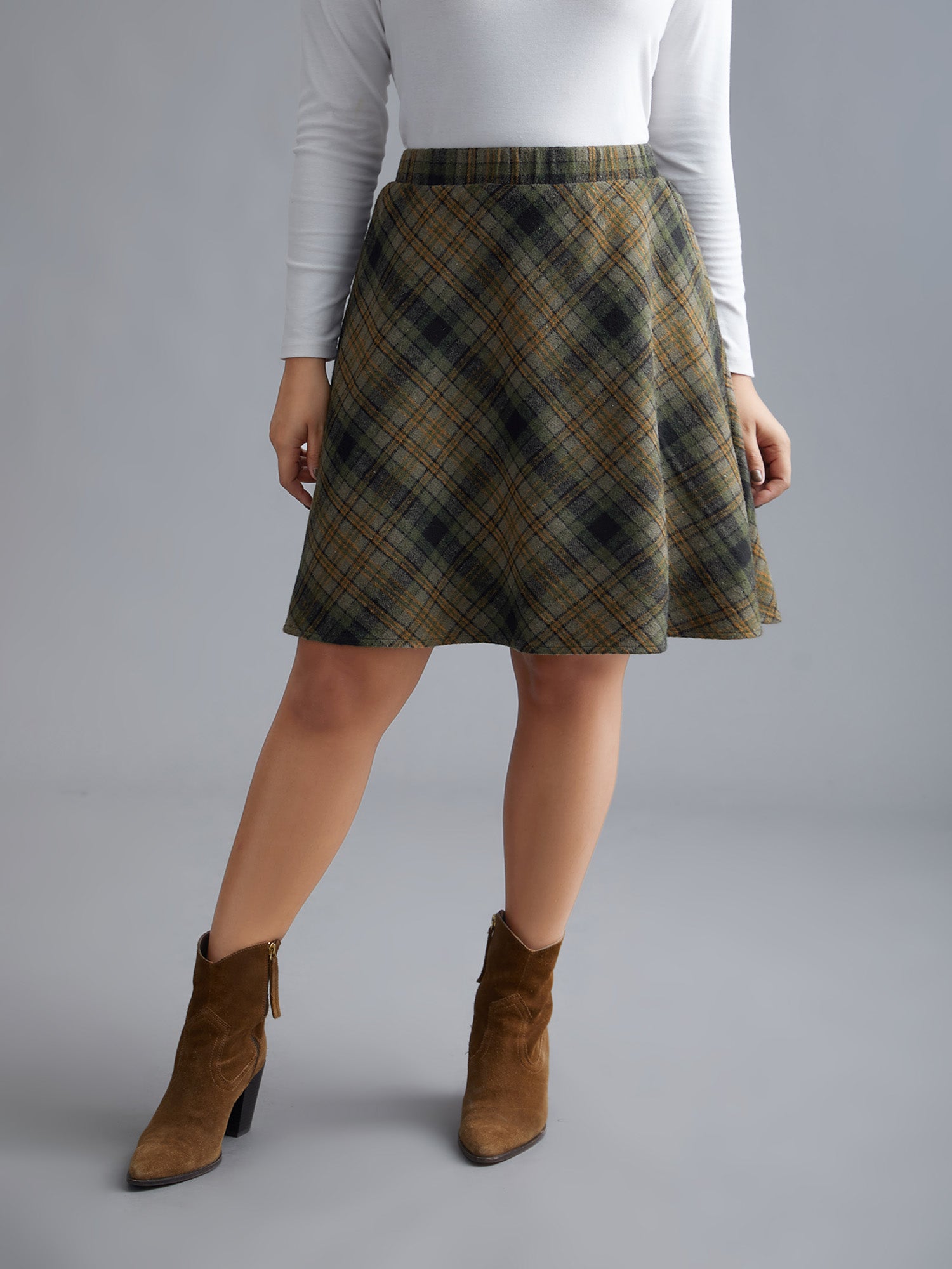 Plaid Pattern Elastic Waist A-line Mini Skirt