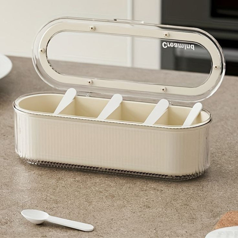 4 Compartments Spice Box With Spoons And Transparent Lid