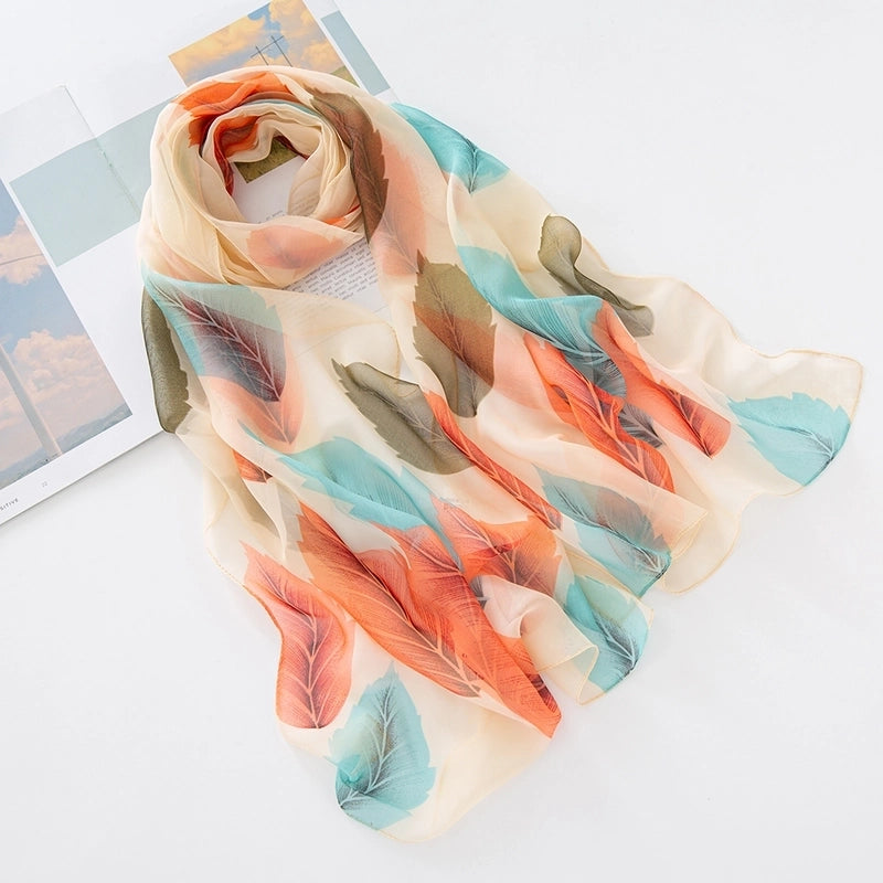 Women's Sweet Leaves Chiffon Silk Scarf
