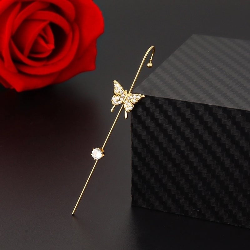 Cross-border Creative Piercing Jewelry Earrings Copper Inlaid Zircon Gold-plated Earrings Around Auricle Slash Ear Hanging