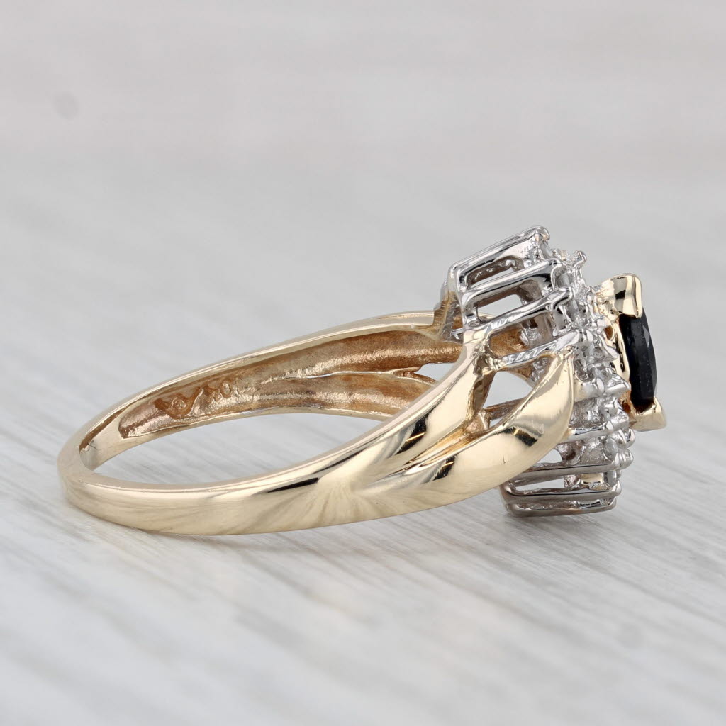 0.51ctw Lab Created Blue Sapphire Diamond Halo Ring 10k Yellow Gold Size 7.5