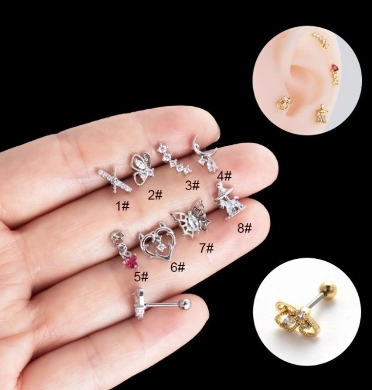 1 Piece Ear Cartilage Rings & Studs Streetwear Heart Shape Butterfly Copper Plating Inlay Zircon