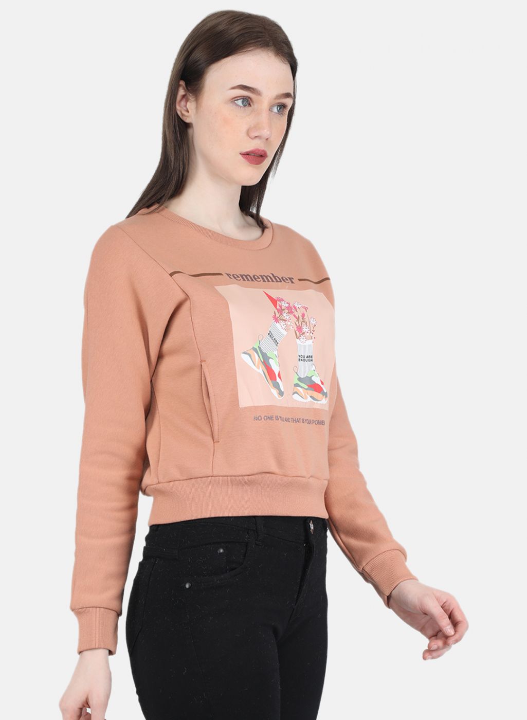 Women Peach Printed Sweatshirt