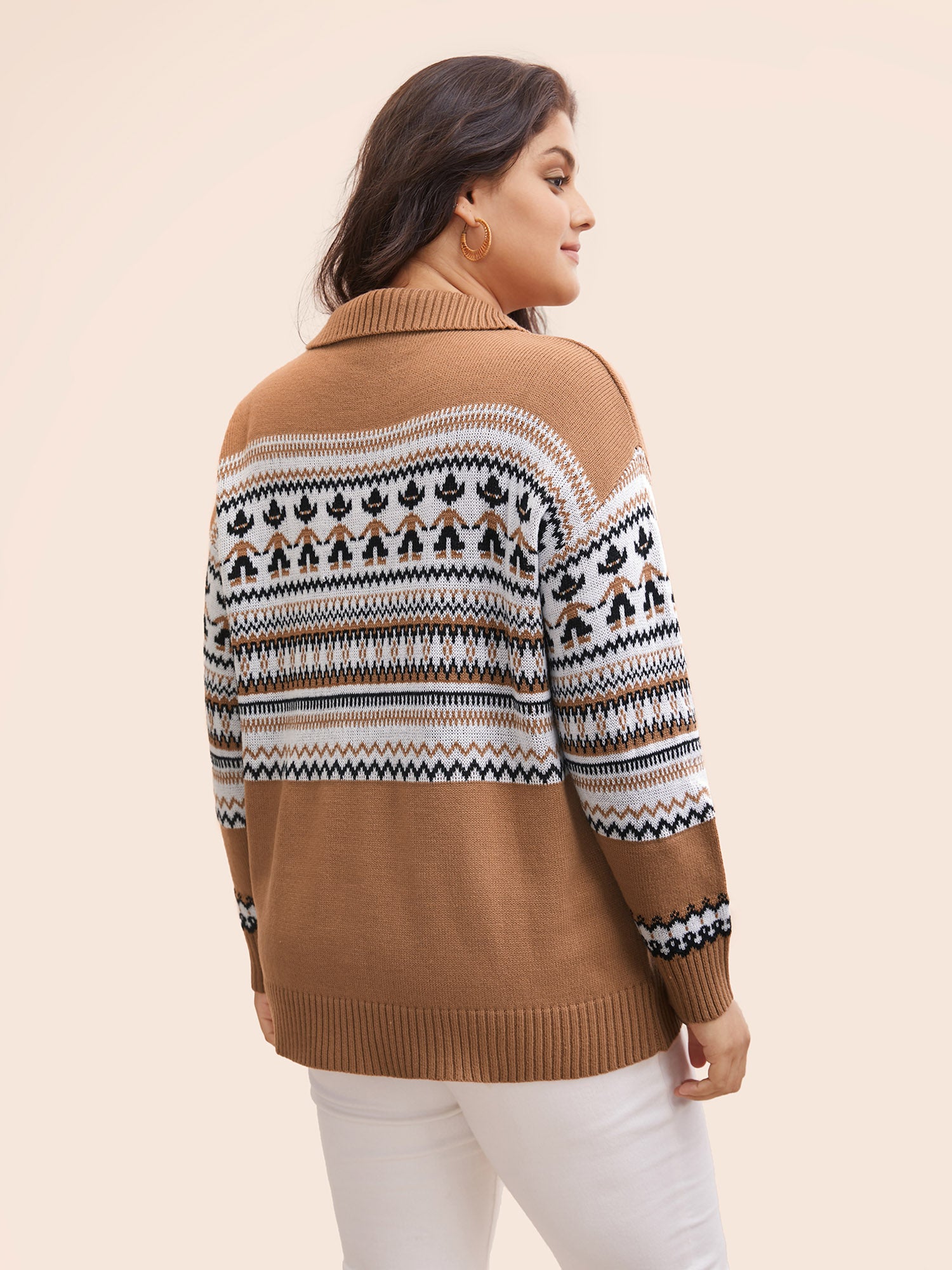 Fair Isle Half Zipper Design Pullover