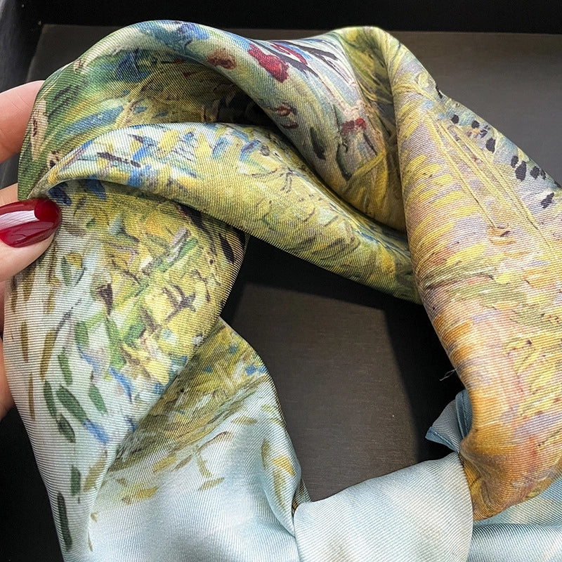 Women's Elegant Geometric Satin Printing Silk Scarves