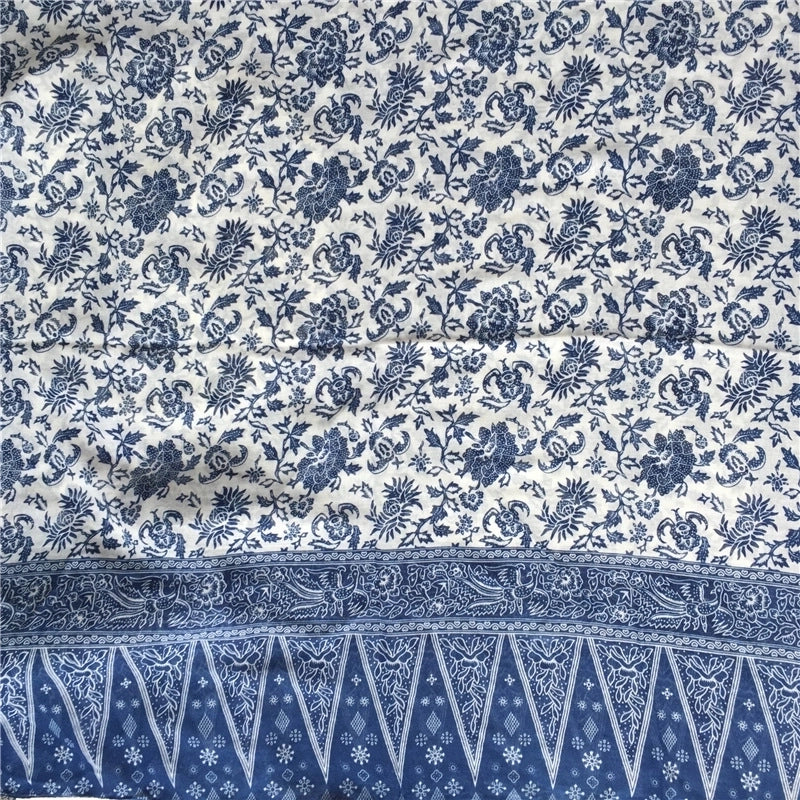 New Retro Ethnic Style Travel Silk Scarf Artistic Fresh Encryption Voile Blue And White Porcelain Tassel Scarf Shawl