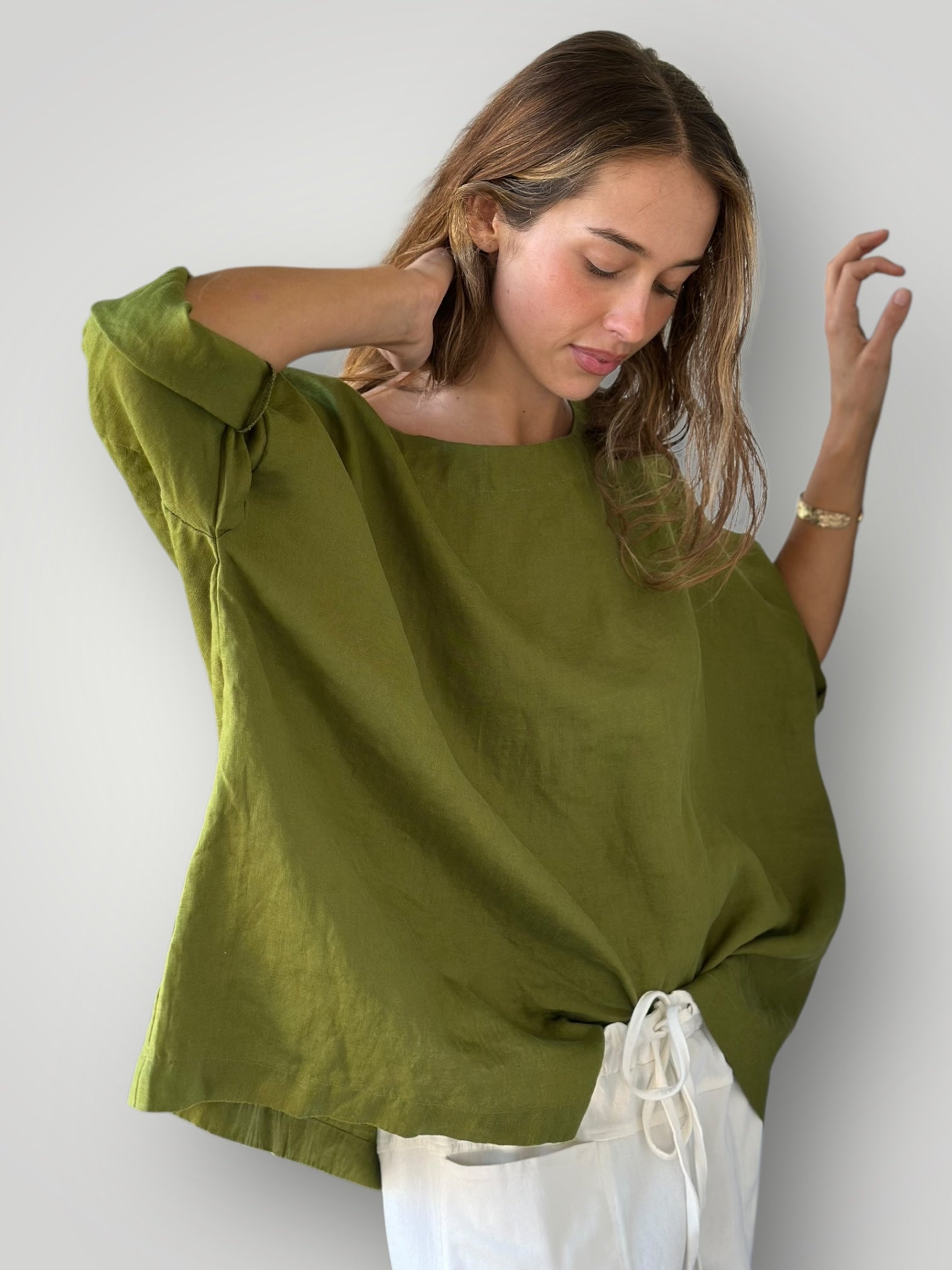 marita top - olive linen