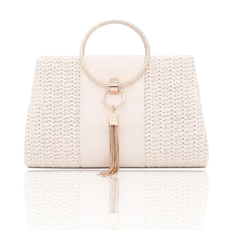 White Yellow Linen Solid Color Ornament Square Evening Bags