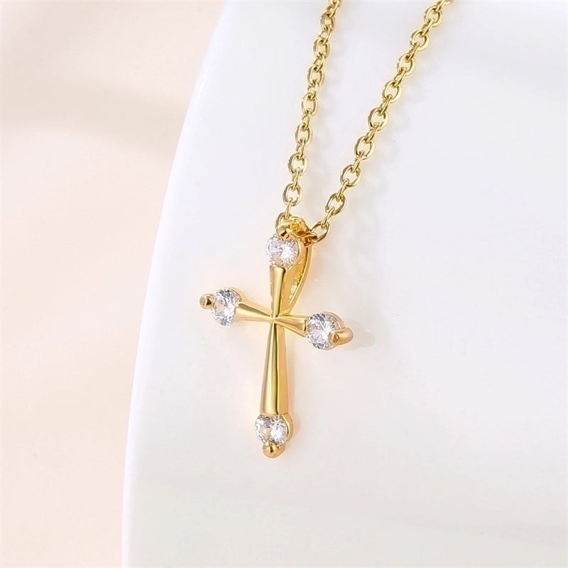 Stainless Steel Titanium Steel 18K Gold Plated Vintage Style Plating Inlay Round Heart Shape Snowflake Zircon Pendant Necklace