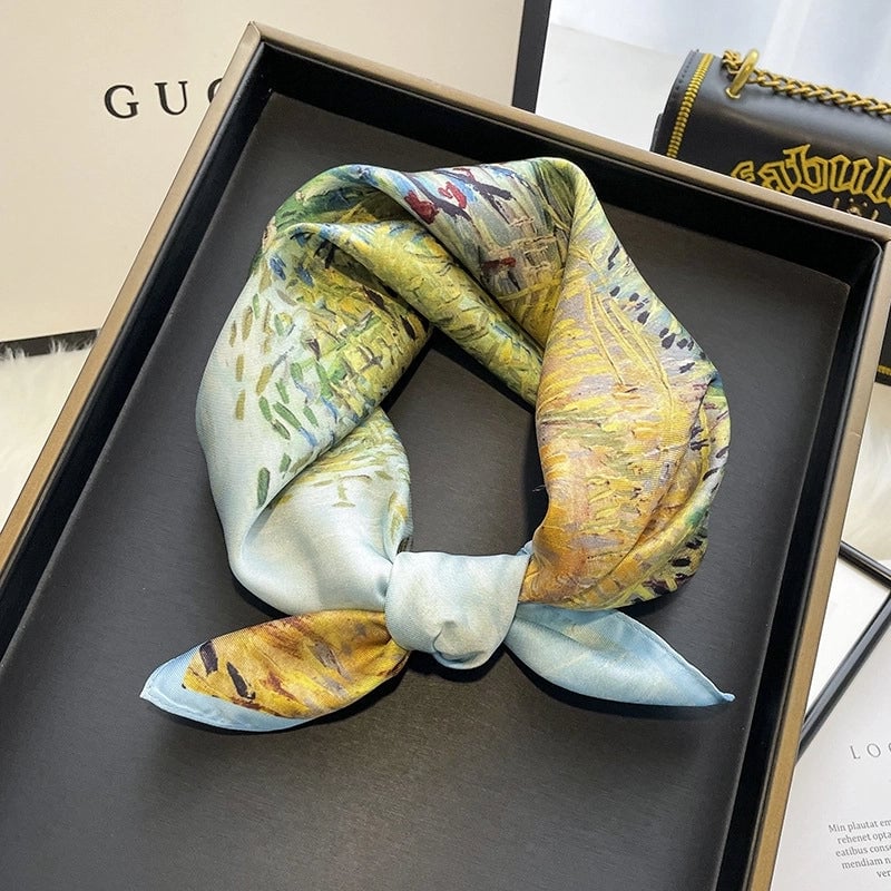 Women's Elegant Geometric Satin Printing Silk Scarves