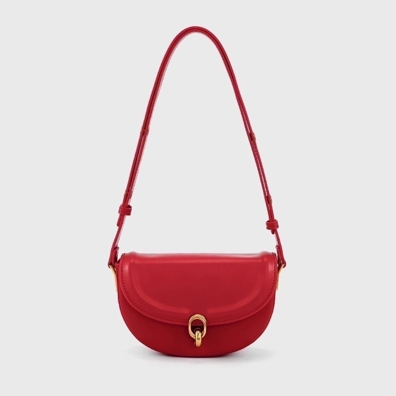 Women's Small All Seasons Pu Leather Solid Color Streetwear Oval Lock Clasp Saddle Bag
