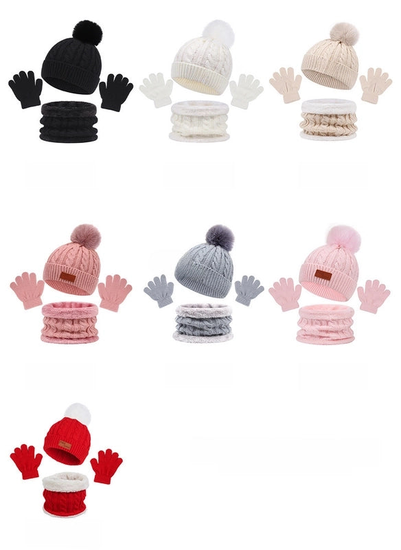 Children's Hat Scarf Gloves Three-piece Autumn And Winter New Single Ball Color Ball Baby Hat
