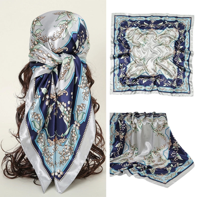 Women's Sweet Pastoral Flower Satin Silk Scarf Kerchief