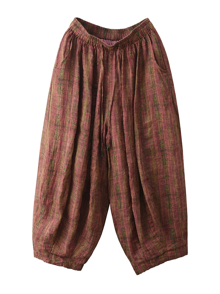 Women Summer Retro Print 100%Ramie Bloomers