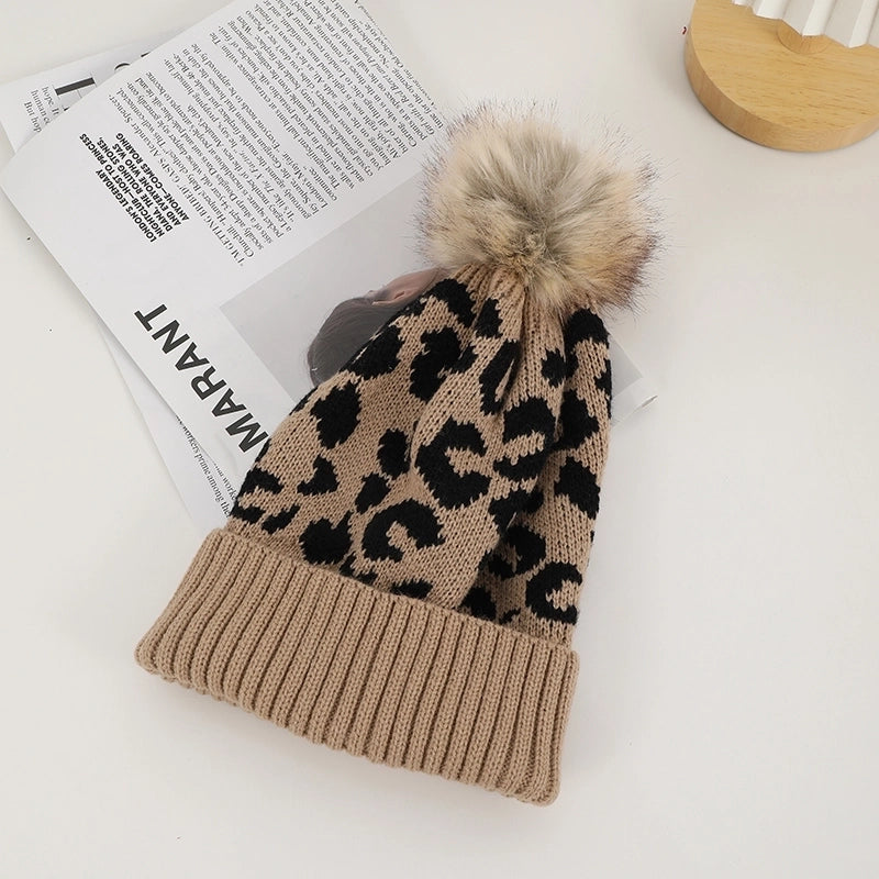 Unisex Casual Preppy Style Streetwear Leopard Eaveless Wool Cap
