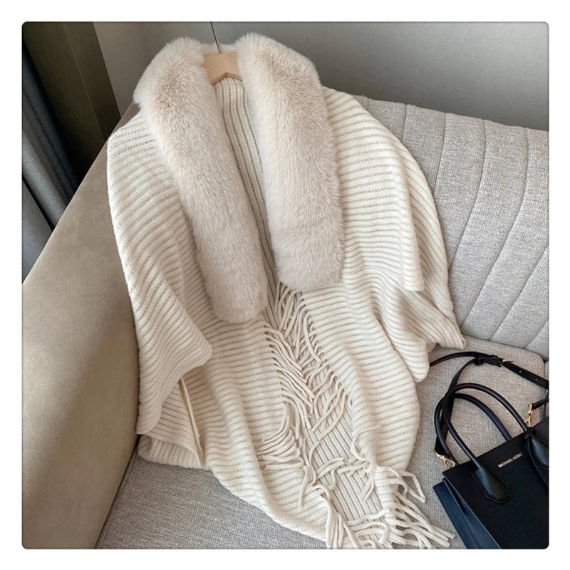 Shawl Cape Cape Coat Women's Fashionable And Expensive Outer Wear Loose Autumn And Winter New Wool Collar Knitted Cardigan